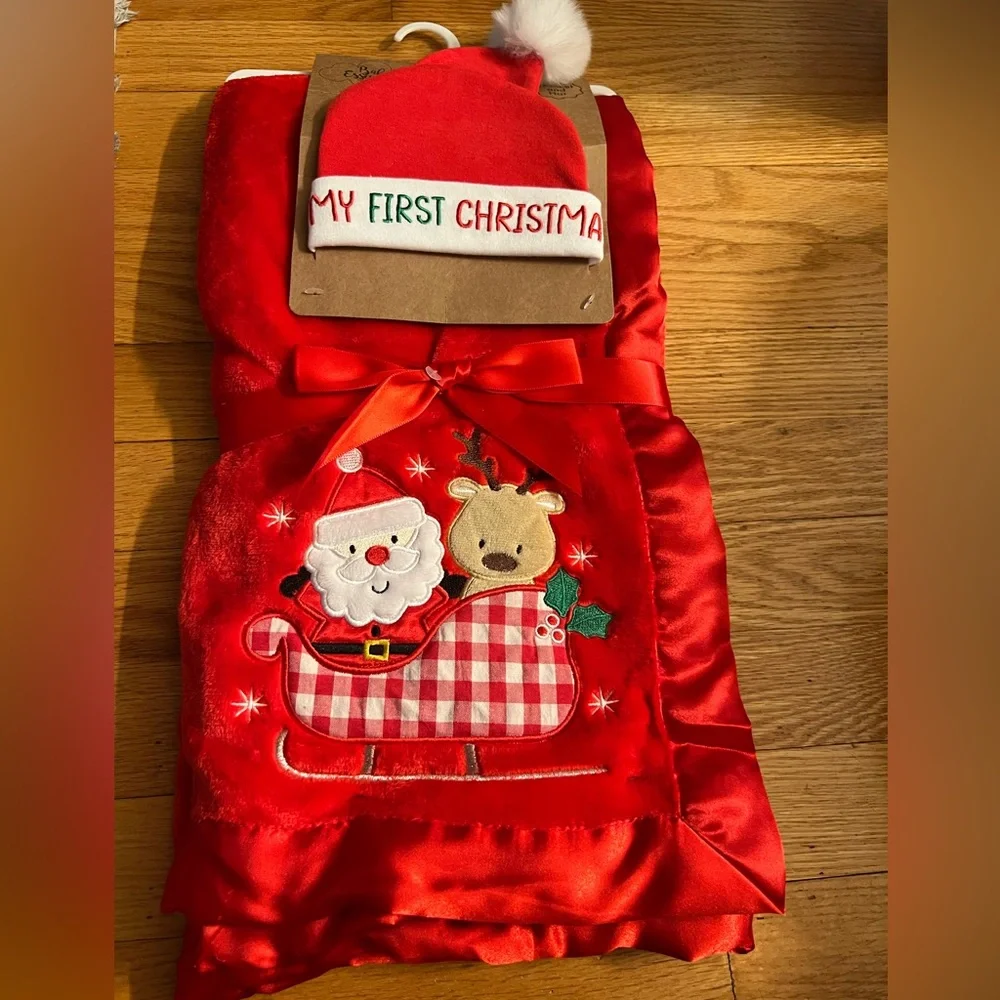 My first Christmas plush blanket & Santa hat